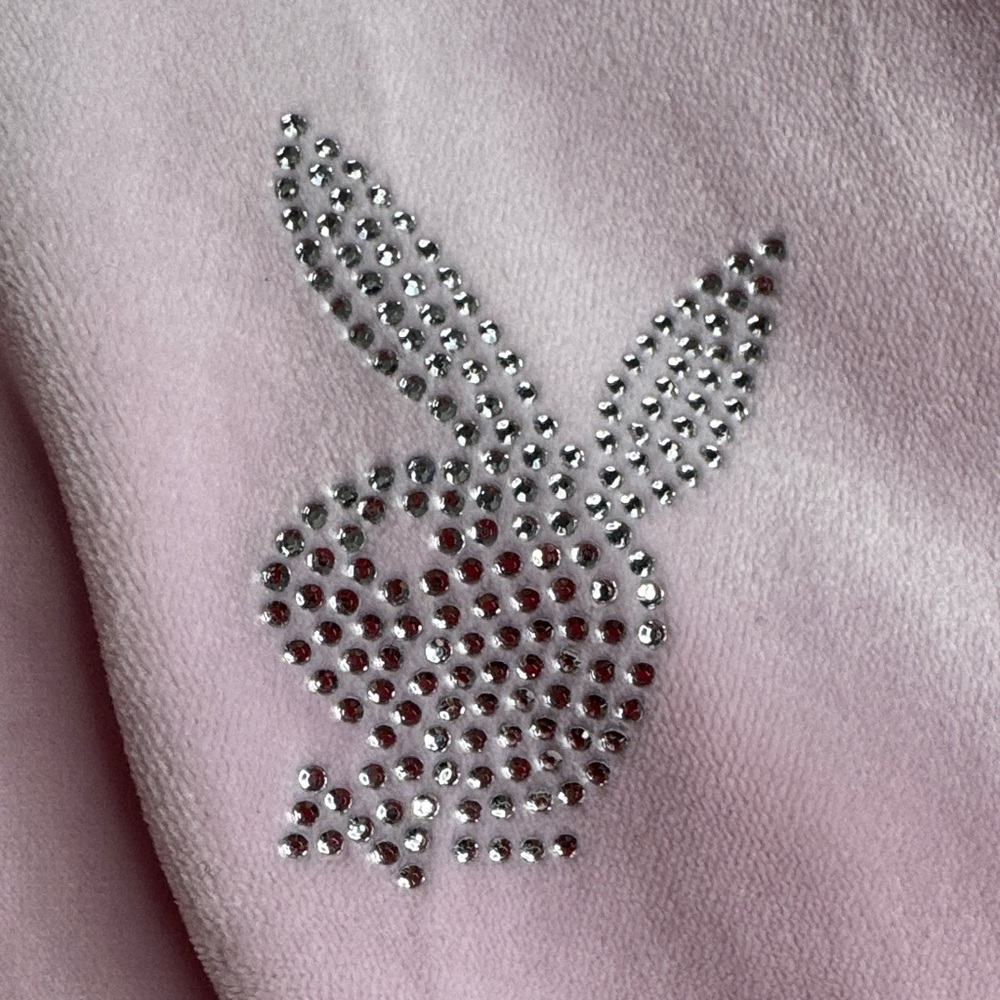 90’s PLAYBOY Pink Rhinestone Velour Cropped Hooded Sweatshirt - Picture 5 of 6